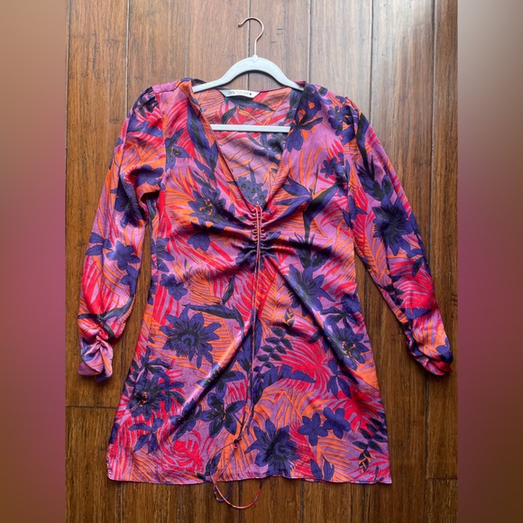 Zara Tropical Printed Floral Mini Dress - Picture 7 of 11